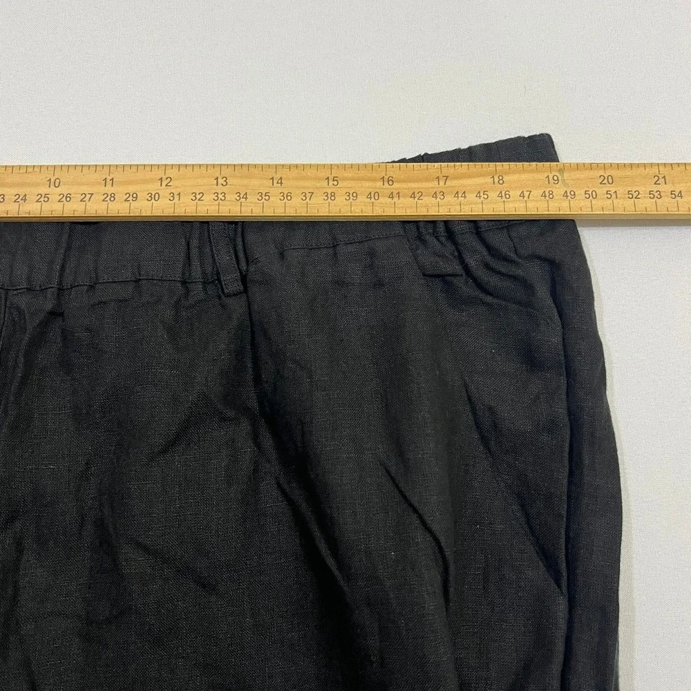 Quince European 100% Linen Pants Lagenlook Relaxed Elastic Waist Black Women XL